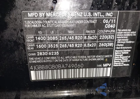 2011 Mercedes-Benz Ml 350 4Matic from USA, damaged, VIN 4JGBB8GB0BA749060